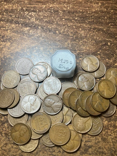 1925-D LINCOLN WHEAT CENT PENNY ROLL HIGH GRADE, all coins "FINE"
