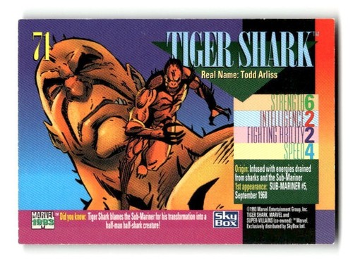 Tarjeta coleccionable Marvel Super Villians 1993 #71 Tiger Shark - Imagen 2 de 4
