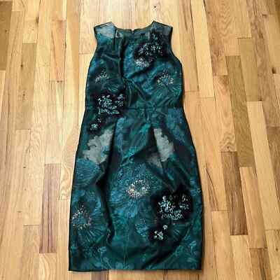 Carmen Marc Valvo Green Floral Jaquard Cocktail Dress (size 4) | eBay