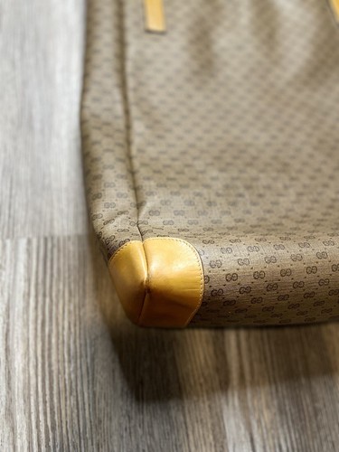 Vintage Gucci Microguccissima GG Web Large Tote Bag PVC Leather Camel Beige - Picture 9 of 22