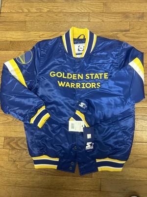 Youth Starter Royal Golden State Warriors Home Game Varsity Satin Jacket L $150