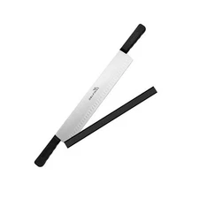 DELFINA 15 Inch Double Handle Cheese Knife with Blade Protector, Stomatal Bla...