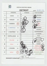9-27-15 Detroit Tigers - Game Used Lineup Card - Miguel Cabrera & J.D. Martinez