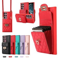 Wallet Case Crossbody Leather Phone Back Card Cover for iPhone/Samsung Women