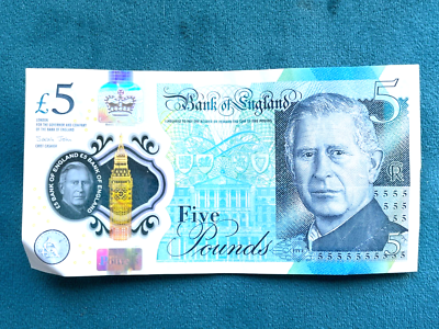 RARE KING CHARLES 5 POUND NOTE (2023) SERIAL NUMBERS CA 01 966366