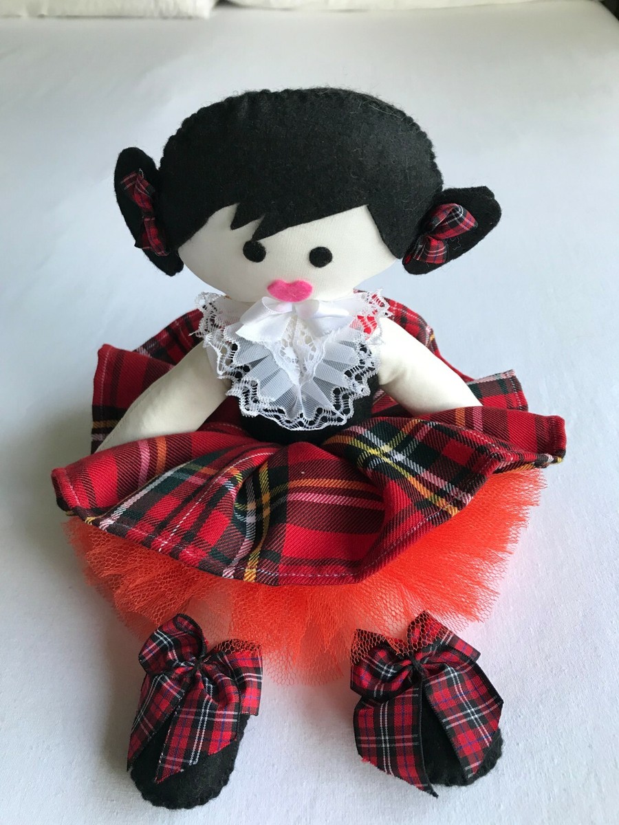 RAG DOLL CLOTH DOLL SCOTTISH TARTAN DRESS BOWS BOOTS 14