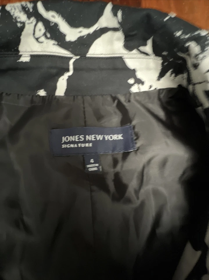 Vestido JONES NEW YORK Signature para mujer blanco y negro forrado sin mangas de algodón 4 Foto 2 de 4