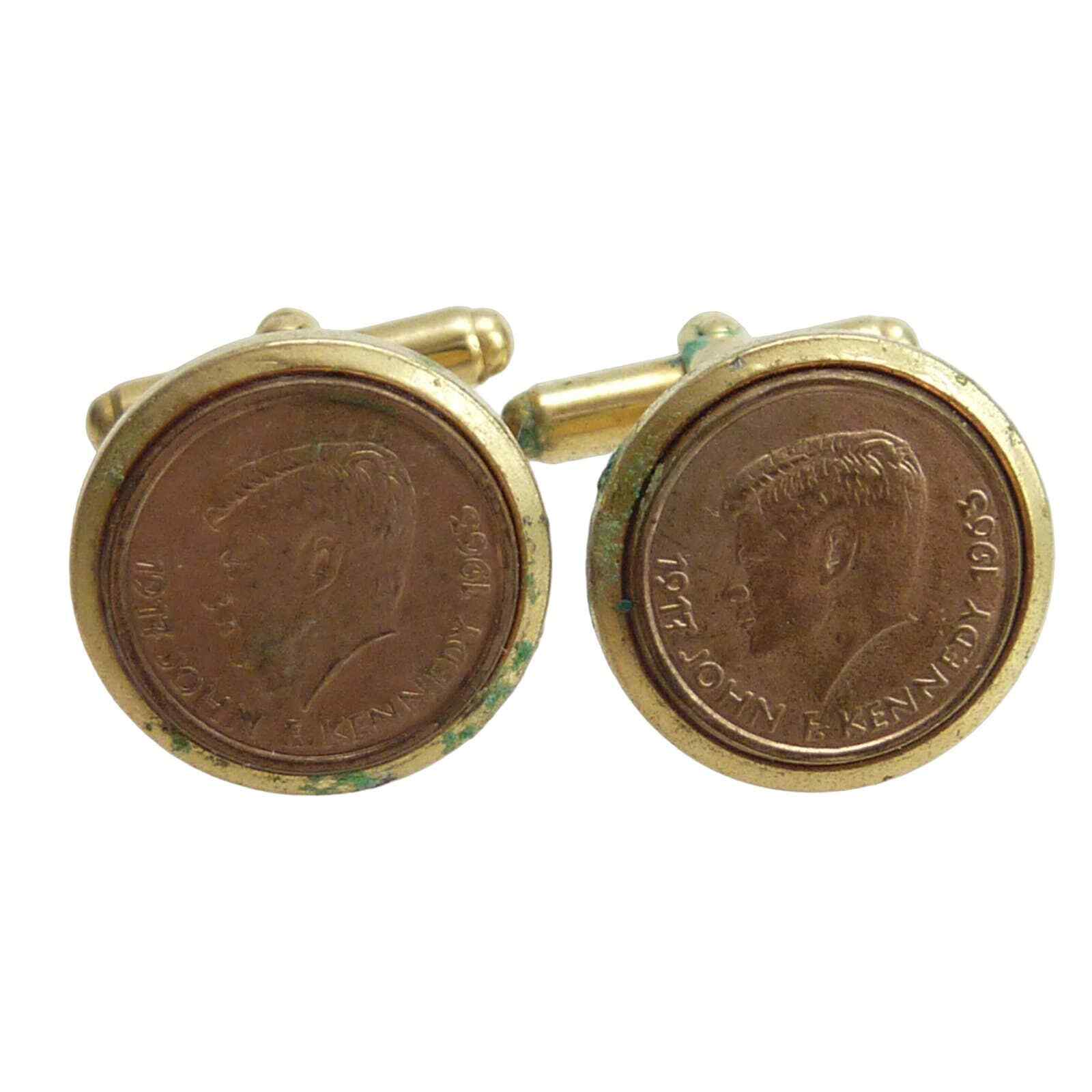 Vintage John F Kennedy Coin Cufflinks Small Round Gol… Gem