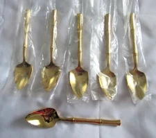 VINERS OF SHEFFIELD GOLDEN BAMBOO SET OF 6 CITRUS / GRAPEFRUIT SPOONS **NEW**