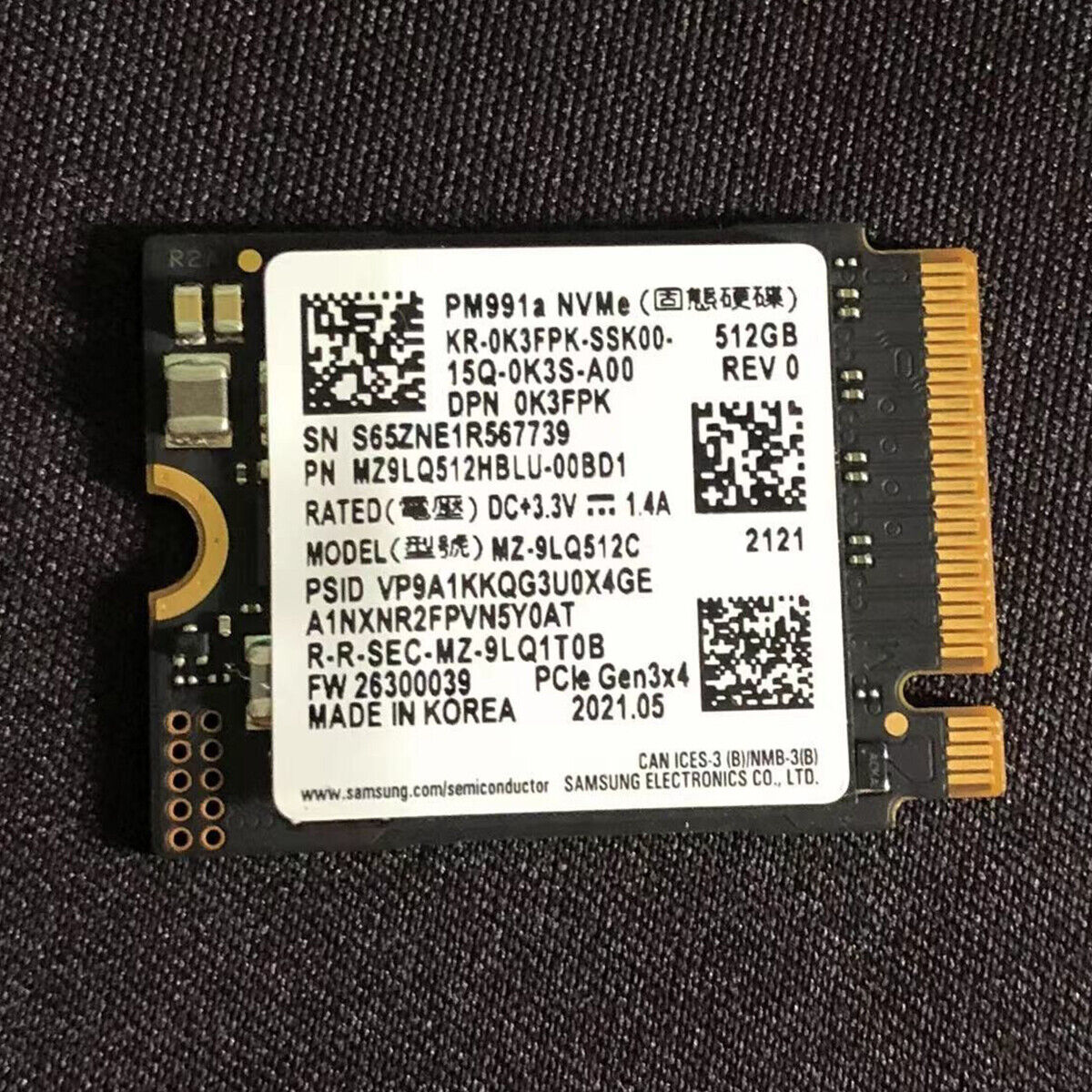 SAMSUNG PM991a 512 GB 256 GB NVMe SSD M.2 2230 For Surface Pro 7+ 8 Steam  Deck