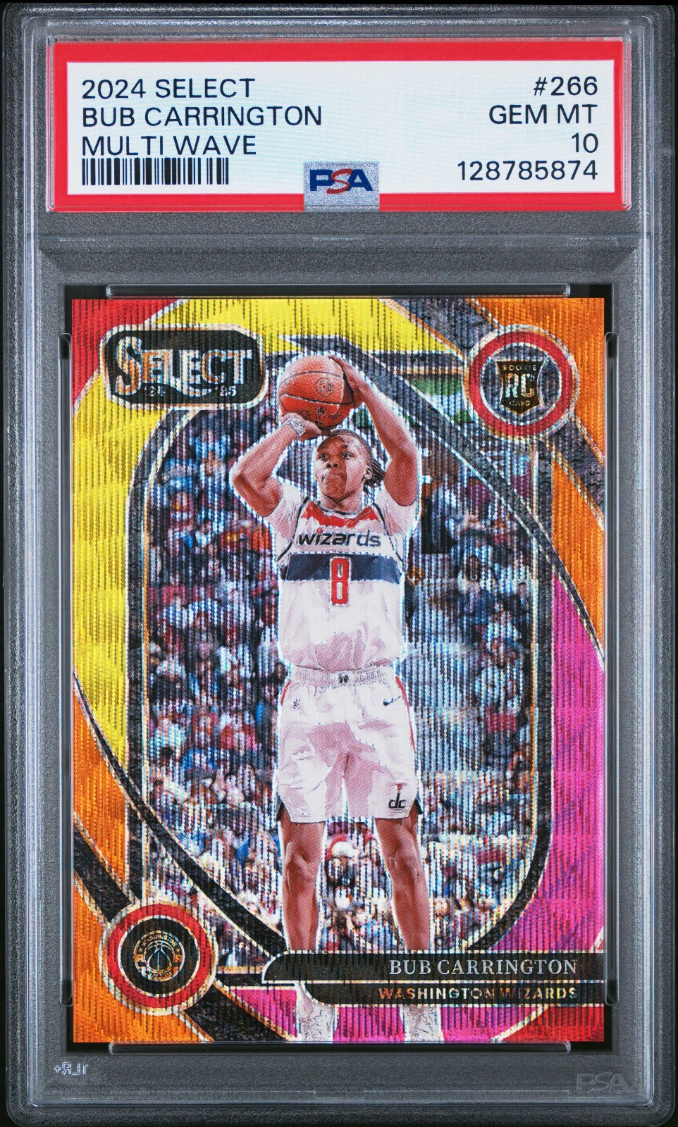 PSA 10 BUB CARRINGTON 2024-25  PANINI SELECT #d/20 MULTI WAVE PRIZM COURTSIDE RC