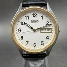 Seiko Watch Men 35mm White Dial Two Tone Daydate Round 7N43-8A99 New Battery