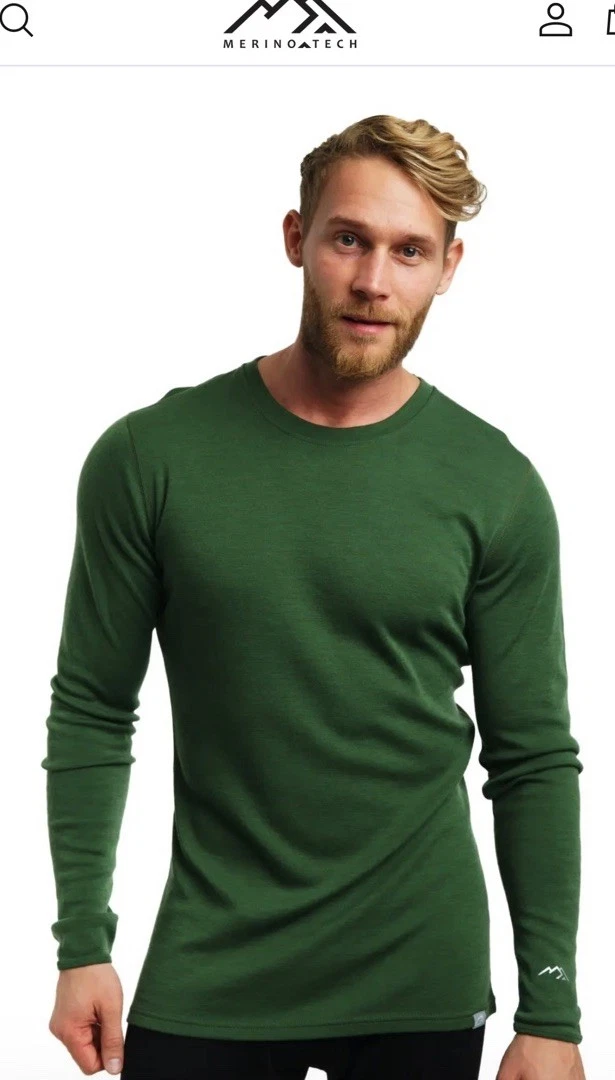 Merino Tech Superfine Merino Wool 250 Base Layer Sweater Mens XXL Olive Green