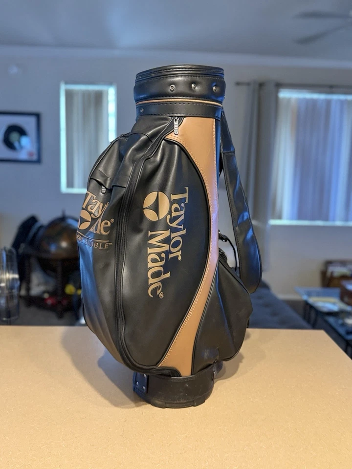 Vintage TaylorMade Burner Bubble Brown Leather Golf Bag Staff Cart Carry Strap - Image 3 of 4