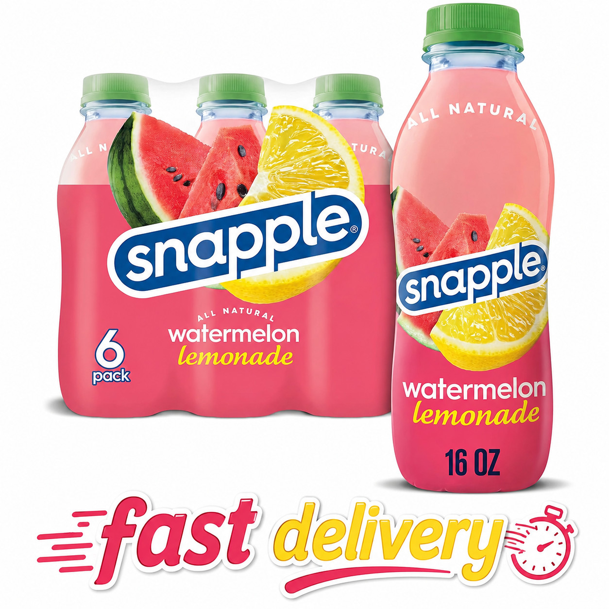Snapple Watermelon Lemonade, 16 fl oz recycled plastic bottle, 6 pack