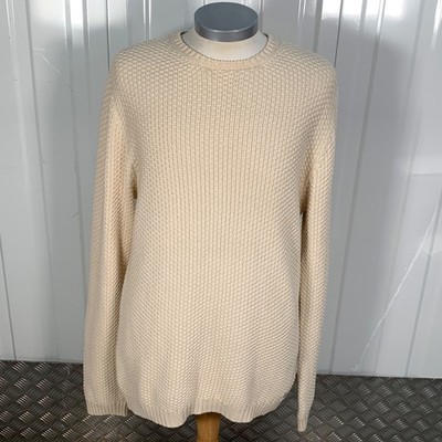 GANT Waffel-Strickpullover Pullover Herren Größe L Creme Rundhals Baumwolle Designer