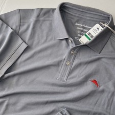 Tommy Bahama Polo Shirt Emfielder Pique Embroidered Slate Grey SS Large Tall LT