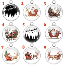 Santa Sleigh Glass Cabochon Charms