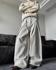 Japanese men's striped wide-leg pants woolen trousers autumn winter