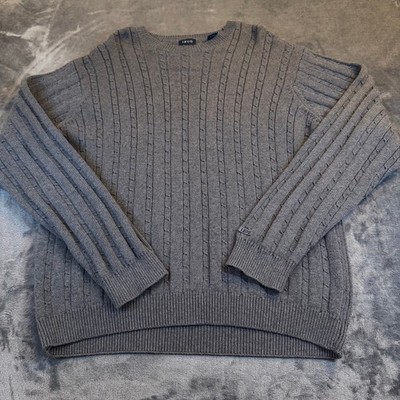 IZOD Cable Knit Sweater Gray 100% Cotton Crewneck Long Sleeve Mens Extra Large
