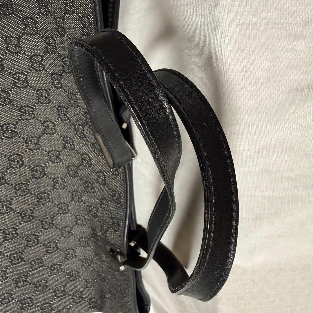 GUCCI Tote Bag Black GG Pattern Bucket Style Authentic Vintage Leather thumbnail 7