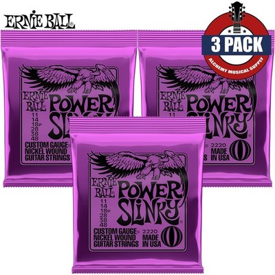3-PACK Ernie Ball 2220 Power Slinky Nickel Wound Electric Guitar Strings 11-48