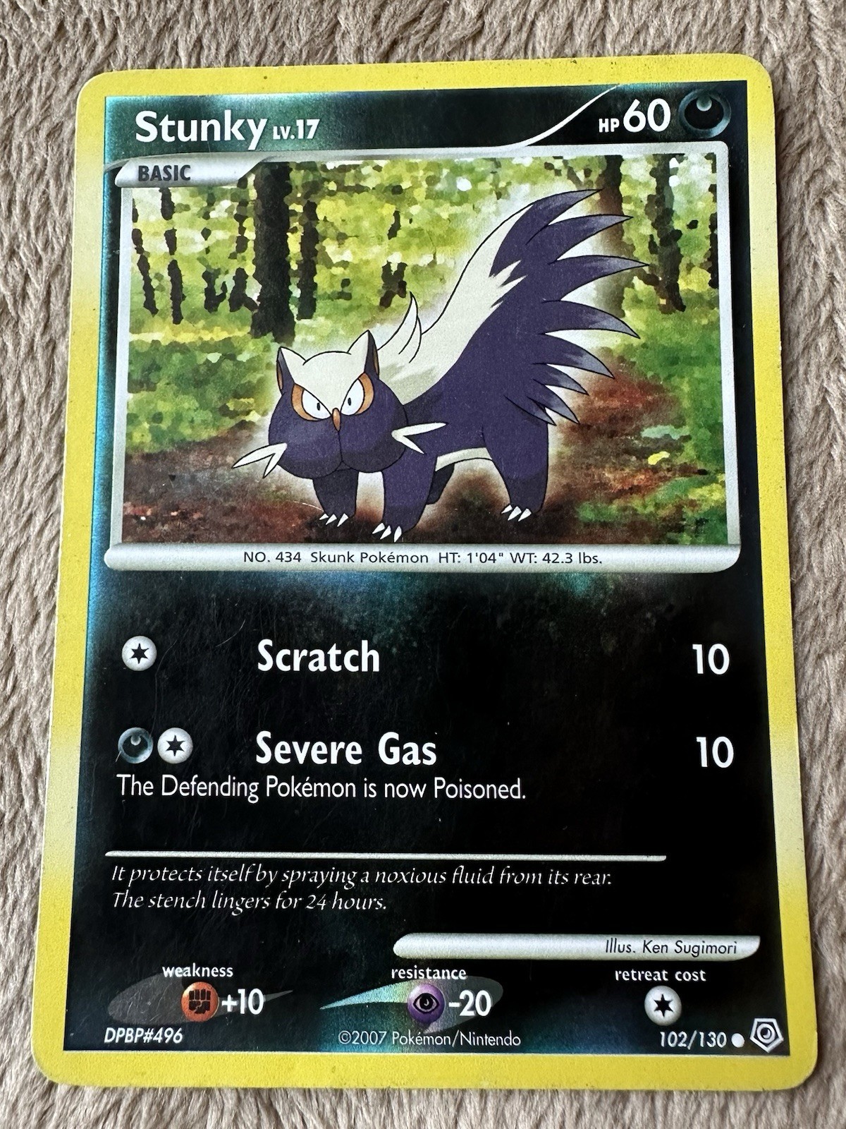 2007 Pokémon TCG Diamond & Pearl Stunky Lv17 HP60 Reverse Holo 102/130 LP