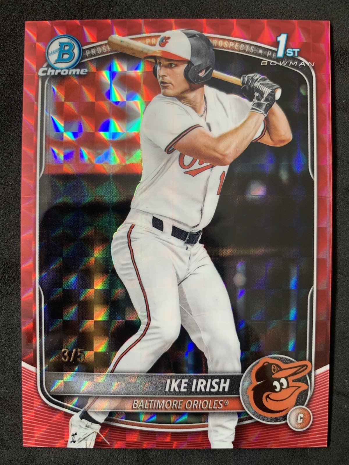 2025 Bowman Draft 1st Chrome Ike Irish Red Geo Refractor /5 - Orioles