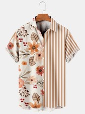 Mens Casual Floral Print Short Sleeve Shirt