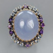 Handmade 32 ct Natural Chalcedony Ring 925 Sterling Silver Size 8 /R438088