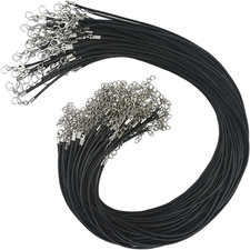 50 Pcs Black Waxed Necklace Cord 2MM Waxed Leather Cord Rope with a Lobster Claw
