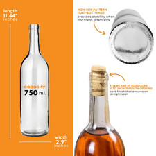 750 Ml Clear Wine Bottles 12 Pack No.8 Natural Corks Matte Black Shrink Sleeves