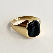 Onyx 9ct Gold Ring Square Rectangle Signet 375 Yellow Gold Hallmarked - Size U
