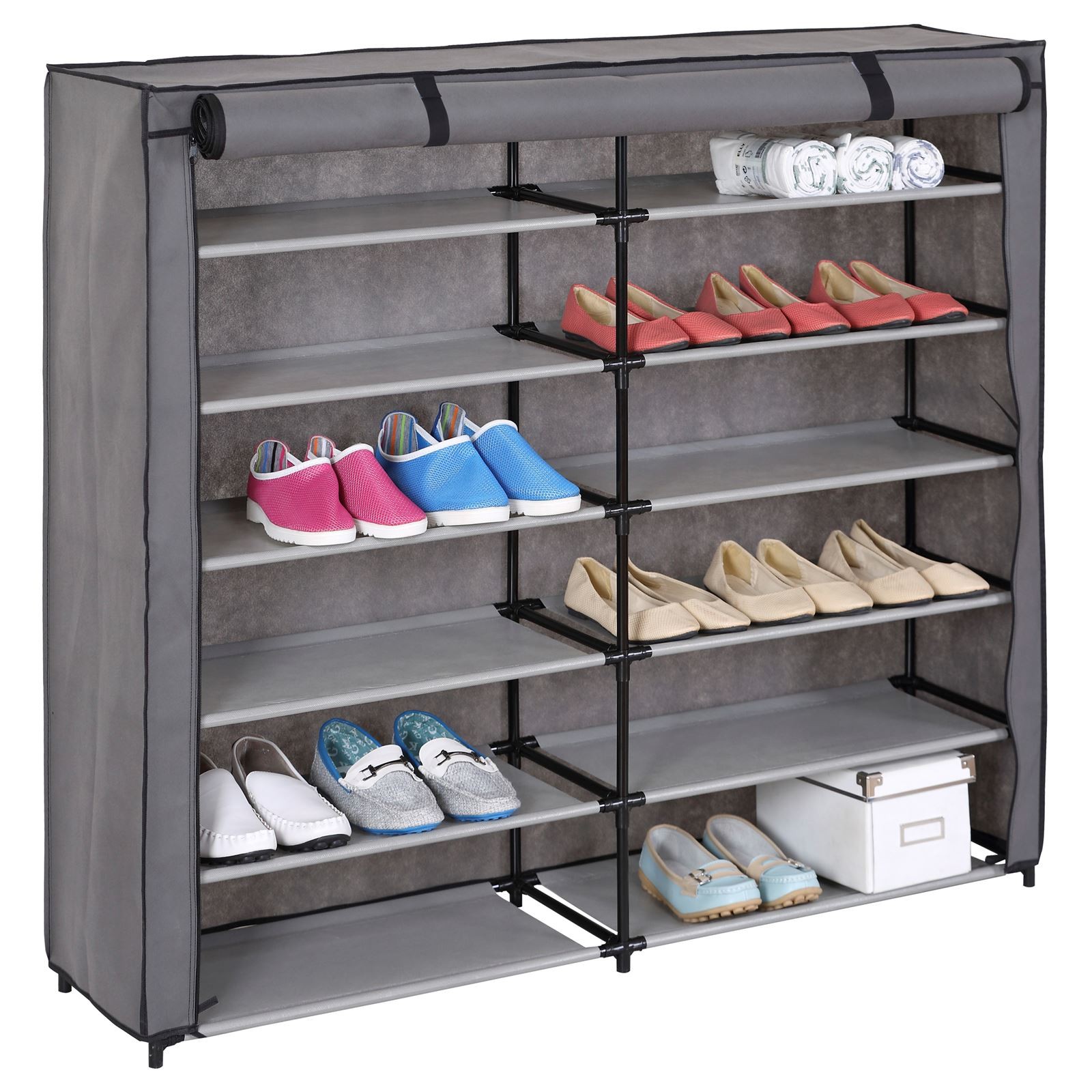 Meuble à chaussures en tissu VIOLA à 12 tablettes en textile gris