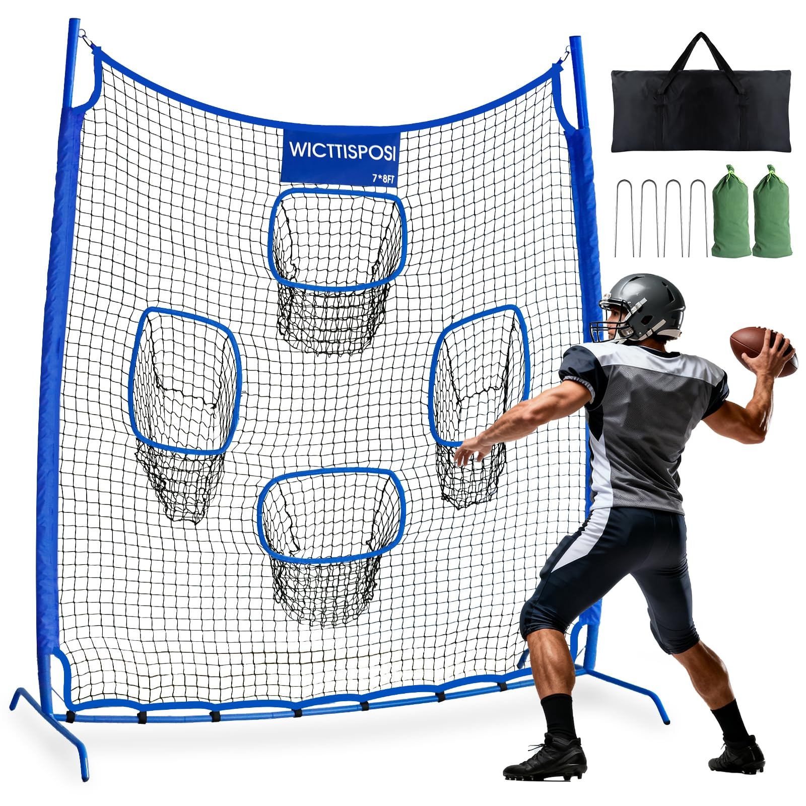 Football Throwing Net 7x8FT, HeavyDuty Metal Frame Quarterba