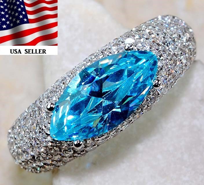 4CT  Aquamarine 925 Solid Sterling Silver Ring Sz 8 L1-5
