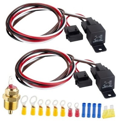 2 PCS Electric Fan Relay Kit, Dual Electric Fan Relay Kit, 185 Degree on 175 
