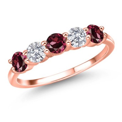 1.65 Ct Rhodolite Garnet G/H Lab Grown Diamond 18K Rose Gold Plated Silver Ring