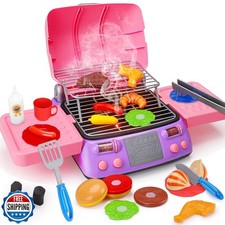 Kids BBQ Grill Playset Kitchen Toy Set with Pretend Smoke Sound L