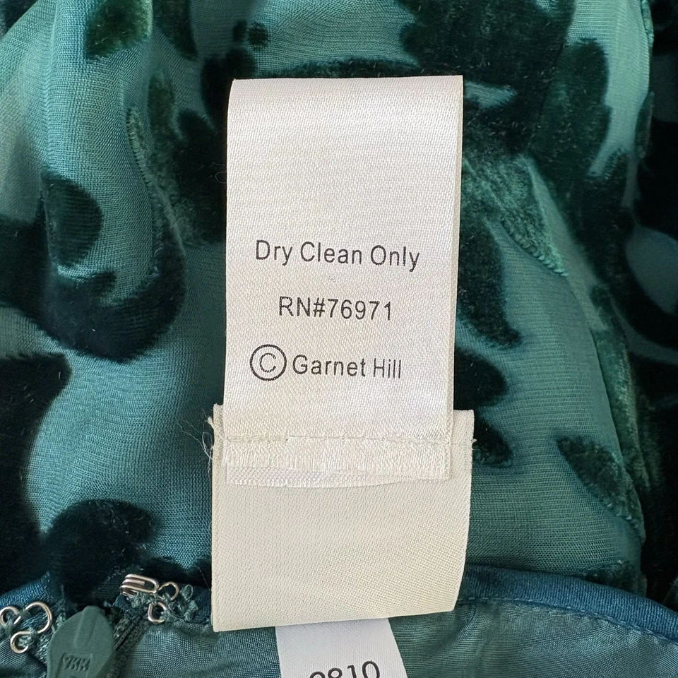 Garnet Hill Womens Teal Green Floral Silk Beaded Velvet Burnout Dress Size 4P - Image 4 of 4