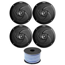 2 Pair of Pyle PLMRS8B 8" 320 Watt 2-Way Marine Speakers (Black) /w Speaker Wire