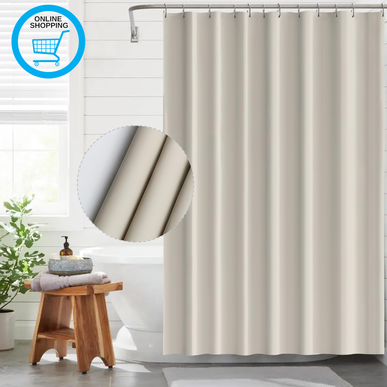 EVA Shower Curtain Waterproof Bathroom Curtains with 8 Hooks for Wet Room Long B