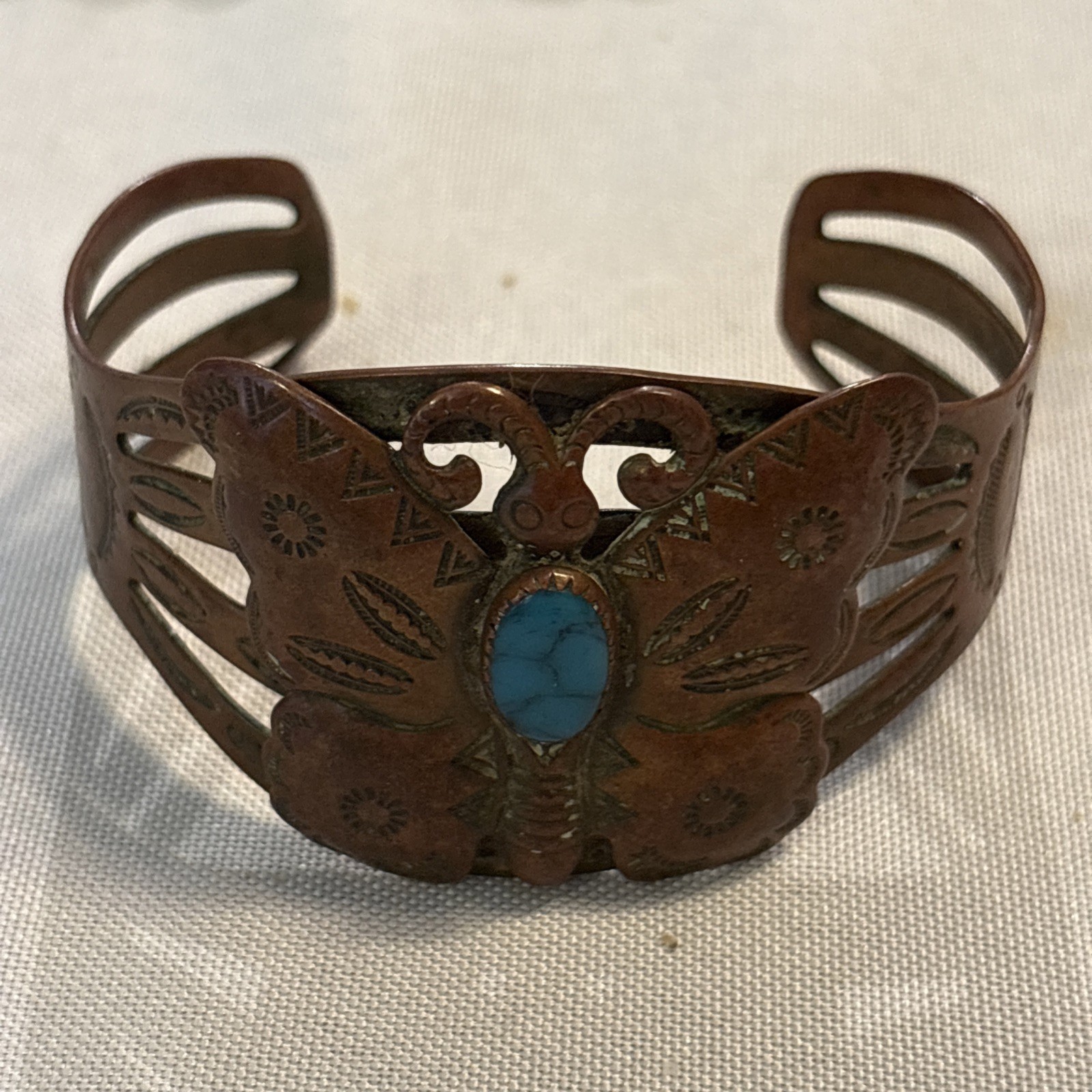 Bracelet Solid Copper Butterfly Cuff Vintage With… - image 1