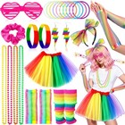 80s Fancy Dress Costume Set Women Rainbow Neon Tutu Retro Party Outfit