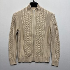 NWT LL Bean Women Fisherman Cable Knit Full Zip Sweater Size Medium C115 -19