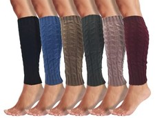 Leg Warmers for Women, 6 Pairs Knee High Cable Knit Warm Thermal Assorted C
