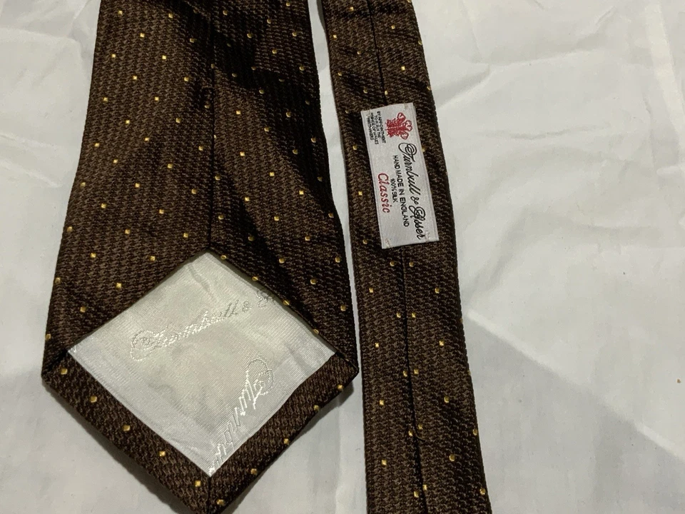 Turnbull & Asser 英格兰圆点棕色丝绸印花男式领带 NEOT — 第 2/4 张图片