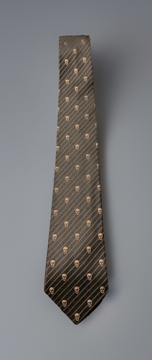 RARE Alexander McQueen Black Skull Silk Tie Diagonal Stripe