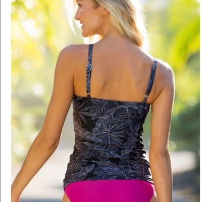 Hapari Nobu High-Neck Tankini Top Black White Palm Leaf Print Swim S mall