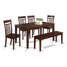 East West Furniture Capri 6-piece Dining Set with Wood Seat in Mahogany